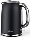 LONGDEEM Electric Kettle Stainless Steel Interior Double Wall, Wide-Open Lid 1.7L 1500W Electric Tea Kettle, BPA Free Water Boiler & Hot Water Kettle, Auto Shut-Off & Boil-Dry Protection, Black