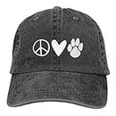 Peace Love Paws Unisex Vintage Washed Distressed Baseball-Cap Adjustable Dad-Hat Black