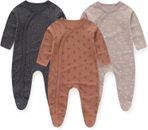Unisex Baby Boy Girl Footies Rompers Cotton Long Sleeve 3 Pack Infant Jumpsuits 