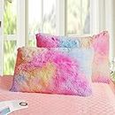 Catchyx Fur Pillow Cushion Cover - Rectangle Pillowcase Pack of 2 - Soft Furry Pillow Cover Set of 2 Decorative Throw Pillows Covers, No Pillow Insert, 22" x 14" Inch (Tie Dye Color)