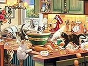 cnmd Games-Kitten Kitchen Capers-750 Piece Jigsaw Puzzle, Brown, White, Red, Green, 24"LX 18" WLarge Puzzle Game Artwork for Adults Teens Playing at Home Entertainment Toys Home Decor