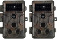 2 Pack 32MP 1296P Trail Game Cameras 100ft Night Vision Waterproof No Glow Cam