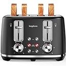 LONGDEEM Retro 4 Slice Toaster with Stainless Steel Wide Slots & Removable Crumb Tray, 6 Browning Options, Auto Shut Off & Frozen Function for Fruit Bread, Matte Black