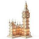 ROBOTIME 3D Puzzle for Adults Wooden Craft Kits for Teens DIY Construction Model Kit with LED Light to Build Educational Big Ben Set Toys Birthday Gifts