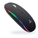 Wireless Mouse Bluetooth,LED Rechargeable Bluetooth (BT 5.1+2.4G) Wireless Mouse, Silent Computer Mice for Laptop Desktop, MacBook, Windows, Mac OS,Black