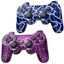 2 Pack Controller for PS3 Wireless Motion Sense Dual Vibration Upgraded Gaming Controller for Play 3 with Charging Cord (Blue and Purple)