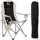 SUNMER Padded Camping Chair - Deluxe Folding Chair with Cup Holder and Side Pocket, Holds up to 120kg - Lightweight 3.3kg - Black & Grey