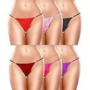 Deals of Dreams |Women's Cotton & Spandex Blend Thongs Panty Red Black Blue Maroon Color (Pack of 4) (36)