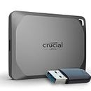 Crucial X9 Pro 1To Disque SSD Externe Portable avec USB-A Adaptateur, Jusqu’à 1050Mo/s en lecture et en écriture, Résistance à l’eau et à la poussière IP55 USB-C 3.2 - CT1000X9PROSSD902