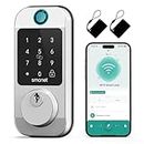 Smart Lock WiFi Fingerprint Deadbolt: SMONET Keyless Entry Front Door Locks, 10-in-1 Bluetooth Deadbolt with APP Remote Control, Touchscreen Keypad Digital Deadbolt with Auto Lock Alexa Code Fobs
