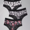 3pcs Gothic Contrast Lace Hipster Panties, Halloween Skull Print Intimates Panties, Women's Underwear & Lingerie