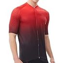 HIKENTURE Cycling Jersey Men, Short Sleeve Bike Jersey, Full Zipper Cycling Shirts with 3 Pockets, Breathable Bike Shirt (Red, Large)