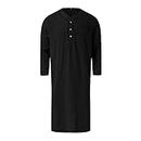 Robe Herren Arabischer Stil Button-Down Langarm Collar Nachthemd (W-B-Black, XXL)