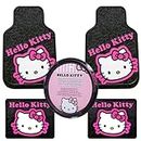 LA auto gear Hello Kitty Collage Hot Pink Sanrio Front & Rear Car Truck SUV Seat Rubber Floor Mats and Steering Wheel Cover Set - 5PC