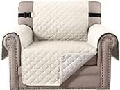H.VERSAILTEX Chair Slipcover Reversible Chair Cover Water Resistant Couch Cover Washable Chair Cover Non-Slip Fabric Furniture Protector with Elastic Strap for Pets(Armchair, Ivory/Beige)