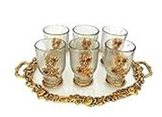 TECHZAGE Wooden Oxidised Rajwadi Kitchen Decorative Meenakari Serving Tray Set with 6 Glasses for Home Decor Items, Wedding Gift Packing, Decoration and Diwali Gift