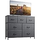 WLIVE Dresser TV Stand, Entertainment Center with Fabric Drawers, Media Console Table with Metal Frame and Wood Top for TV up to 45 inch, Chest of Drawers for Bedroom, Dark Grey
