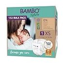 Bambo Nature Premium Eco Nappies, Eco-Labelled Newborn Nappies, Enhanced Leakage Protection, Secure & Comfortable Baby Nappies, Newborn Essentials - Size 1 Nappies (4-9 lb/2-4 kg), 132PK