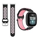 Shesyuki Sports Bracelet Compatible with Fitbit Versa 3/Versa 4/Sense and Sense 2 Smart Watch, Breathable Soft Silicone Two-tone Replacement Strap for Women（black+pink）