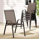 Gardeon Set of 6 Outdoor Dining Chairs Stackable Patio Deck Chair, Lounge Garden Furniture Seating Backyard Indoor, Steel Textile Fabric All Weather Brown