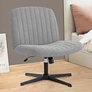 Orange Factory Cross Legged Office Desk Chair No Wheels Fabric Padded Modern Swivel Height Adjustable Wide Seat Computer Task Vanity Chair for Home Office Mid Back Accent Chair (Grey)