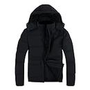 SUNDAY ROSE Puffer Jacket Mens Water-Resistance Quilted Keep Warm Winter Coat with Hood,Black with Pockets, Size L