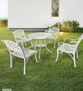 BRISHI Cast Aluminium Garden Patio Seating Chair and Table Set for Balcony Outdoor Furniture with 1 Table and 4 Chairs Set (White)