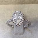 1.35Ct Pear Cut Moissanite Halo Engagement Ring In 10k White Gold Christmas Sale