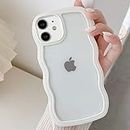 UEEBAI Wave Frame Clear Case for iPhone 11 6.1 inch Case Clear, Cute Wavy Phone Case for Girl Slim Fit Shockproof Phone Cover Bumper Translucent Soft Pretty Case for Women - White