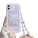 Fycyko Compatible with iPhone 11 Case with Cute Purple Flower Floral Pattern Design Aesthetic Women Teen Girls Flower Lens Protection Case for iPhone 11 +Chain-Flower