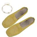 Women Comfortable Arch Support Non-Slip Flat Shoes, Plus Size Womens Lightweight Breathable Knit Square Toe Flats, Ladies Comfort Slip Ons Orthopaedic Walking Shoes (43,Yellow)