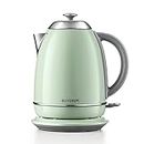 BUYDEEM K640 Stainless Steel Electric Tea Kettle with Auto Shut-Off and Boil Dry Protection, 1.7 Liter Cordless Hot Water Boiler with Swivel Base, 1440W (Cozy Greenish)