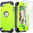 IDweel iPod Touch 7th Generation Case with 2 Screen Protectors, Hybrid 3 in 1 Shockproof Slim Heavy Duty Hard PC Cover Soft Silicone Bumper Full Body Case for iPod Touch 5/6/7th Gen,Grass Green