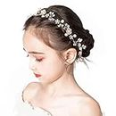 Wedding Hair Accessories for Kids, Princess Headpiece White Flower Headband Pearl Hair Dress for Girl and Flower Girls Cute Bridal Wedding Hair Band