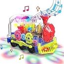 Kizeefun Light Up Train Toy for Toddlers: Transparent Gear Car Toy for Kids with Cool Light and Music Educational Crawling Toys for Baby Christmas Birthday Gifts for Boys and Girls