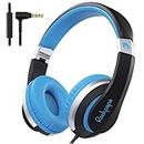 Rockpapa I20 Wired Headphones, Wired Headset Over Ear Stereo Headphones with Microphone for Kids Children Adult, Adjustable Headband, Foldable Headphones for Travel/PC/Mac/Laptop/Phone (Black Blue)