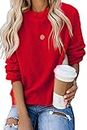 KINGFEN Oversized Cozy Fussy Popcorn Fleece Fall Sweaters Tops Boutique Clothing for Women Trendy Solid Color Sherpa Pullover Crewneck Soft Long Sleeve Slouchy Chunky Sweatshirt Red Small