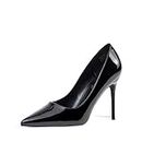 Elisabet Tang High Heels, Womens Pointed Toe Slip on Stilettos Party Wedding Pumps Basic Shoes All Black 8