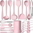 Fungun Silicone Cooking Utensils Set- Pink Heat Resistant Kitchen Utensils, Kitchen Utensil Spatula with Holder, BPA Free Kitchen Gadgets Tools Set for Nonstick Cookware, Dishwasher Safe