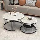 ETILAN Modern Coffee Tables Set of 2 with Marble Finish Top for Living Room, Sofa Round Center Table Accent Furniture with Gold Metal Frame (White & Black)