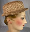 Vintage 1930s 30s Pork Pie Short Crown Topper Straw Hat
