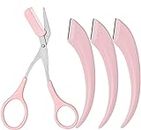 GIMIRO 4 Pieces/Pack Eyebrow Scissors with Eyebrow Comb Eyebrow Razor Manual Hair Removal Shaver Make up tools (PINK PLUS)