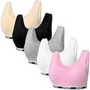 5 Pack Girls Sports Bra Cotton Training Bras U Shape Back Underwear with Removable Bust Pad Teenage Girls Crop Vest for 7-12 Years