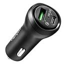 Spigen USB C Car Charger,45W Dual Port Car Charger Fast Charge(PD Charging 27W+Quick Charge 18W)Type C Car Adapter for iPhone 13 Pro Max 13 Mini 12 11 iPad Galaxy S21 Ultra S20 FE Note 20 Plus,Black