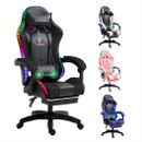 Gaming Chair Racing Computer PC Office Seat Reclining Footrest with LED light