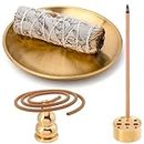 OIIKI 3 in 1 Stick Incense Burner, 5.5 Inch Brass Incense Holder, Alloy Cone Ash Catcher for Indoor Outdoor Use