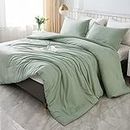 Litanika Comforter Full Size Set Sage Green, 3 Pieces Lightweight Bed Comforter Full, Solid Bedding Comforters & Sets, Soft All Season Quilt Blanket (79x90In Comforter & 2 Pillowcases)