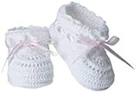 Jefferies Socks Girls Baby Boys Satin Ribbon Hand Crochet Bootie, White/Pink, Newborn, White/Pink, 0 Months US