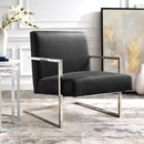 Accent Chair - Nicole Miller Chester Leather PU Square Arm Accent Chair w/ Stainless Steel Frame Faux Leather/Metal in Gray | Wayfair