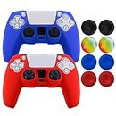 PS5 Controller Cover,Hikfly Silicone Grip for Sony PlayStation5 Controller Skin Protector Faceplates Kits Video Games Pack 2 Covers with 8pcs Thumb Grips Caps(Red,Blue)